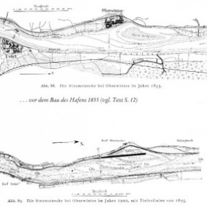 Der Rheinlauf vor(1855) und nach dem Hafenbau(1895)