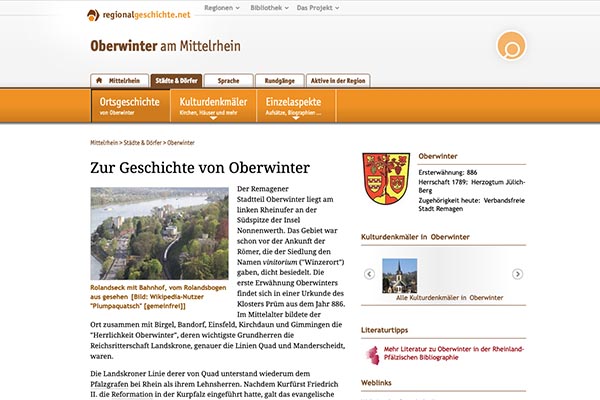 Regionalgeschichte Mittelrhein - Rathausverein Oberwinter - Archiv, Chronik, Geschichte, Heimatforschung