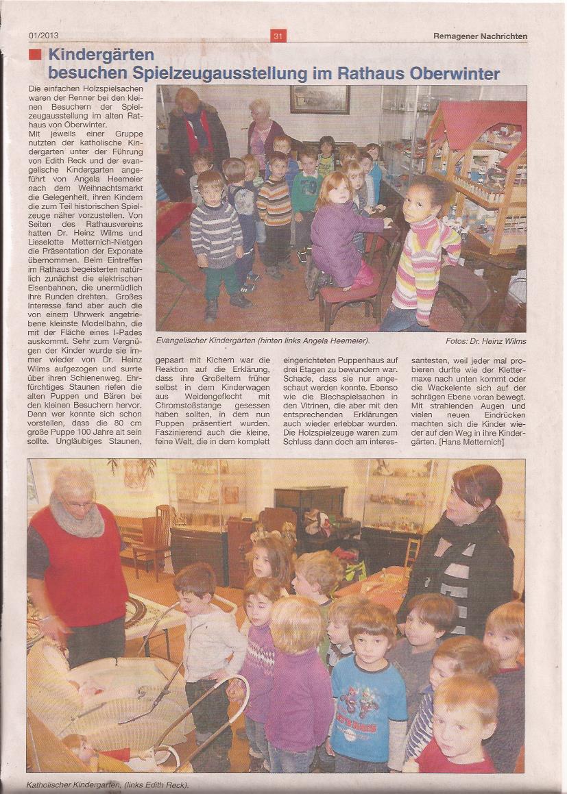 Kindergärten besuchen Spielzeugausstellung im Rathaus Oberwinter