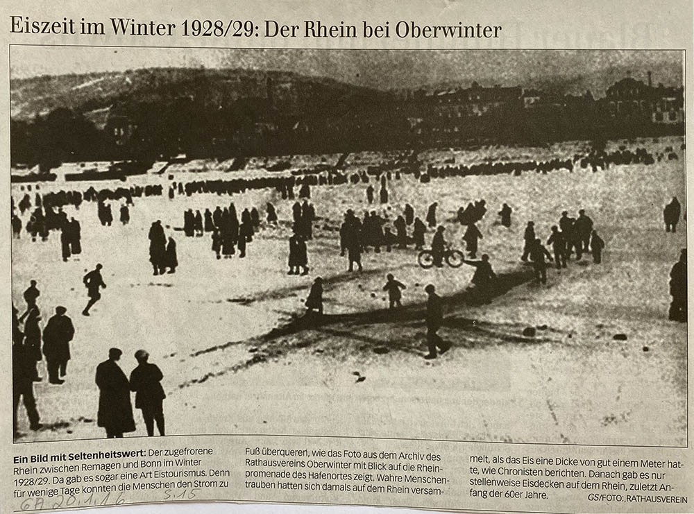 Eiszeit im Winter 28/29: der Rhein bei Oberwinter