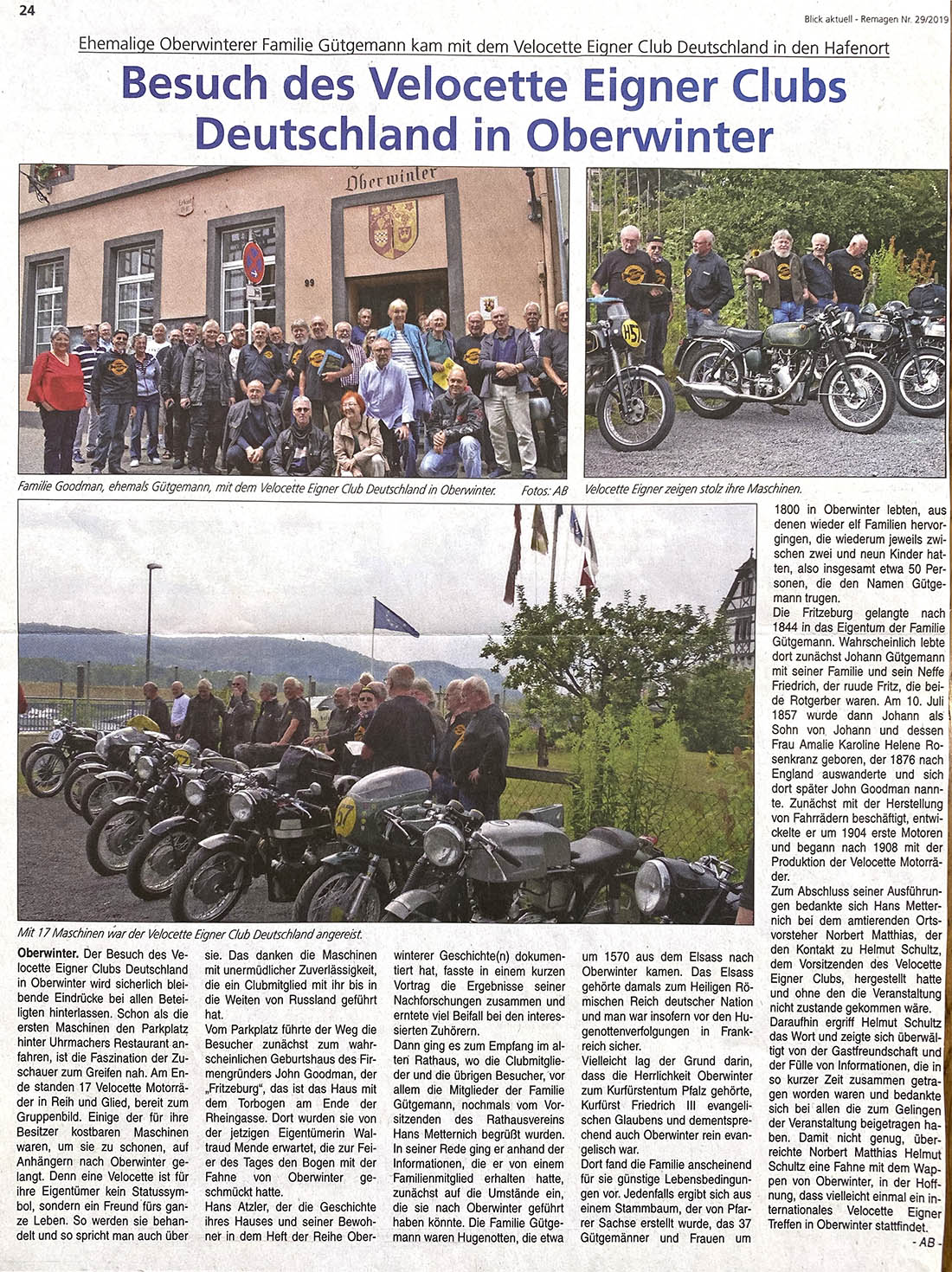 Besuch des Velocette Eigner Clubs Deutschland in Oberwinter